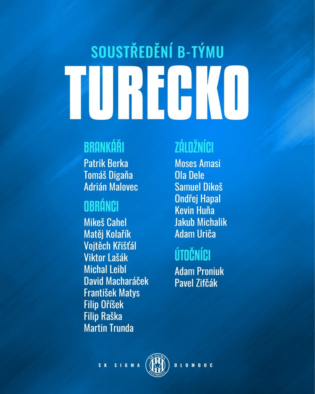 Troppen: Slik ser den tsjekkiske troppen ut før tirsdagens oppgjør. (Foto: Sigma Olomouc X).&nbsp;