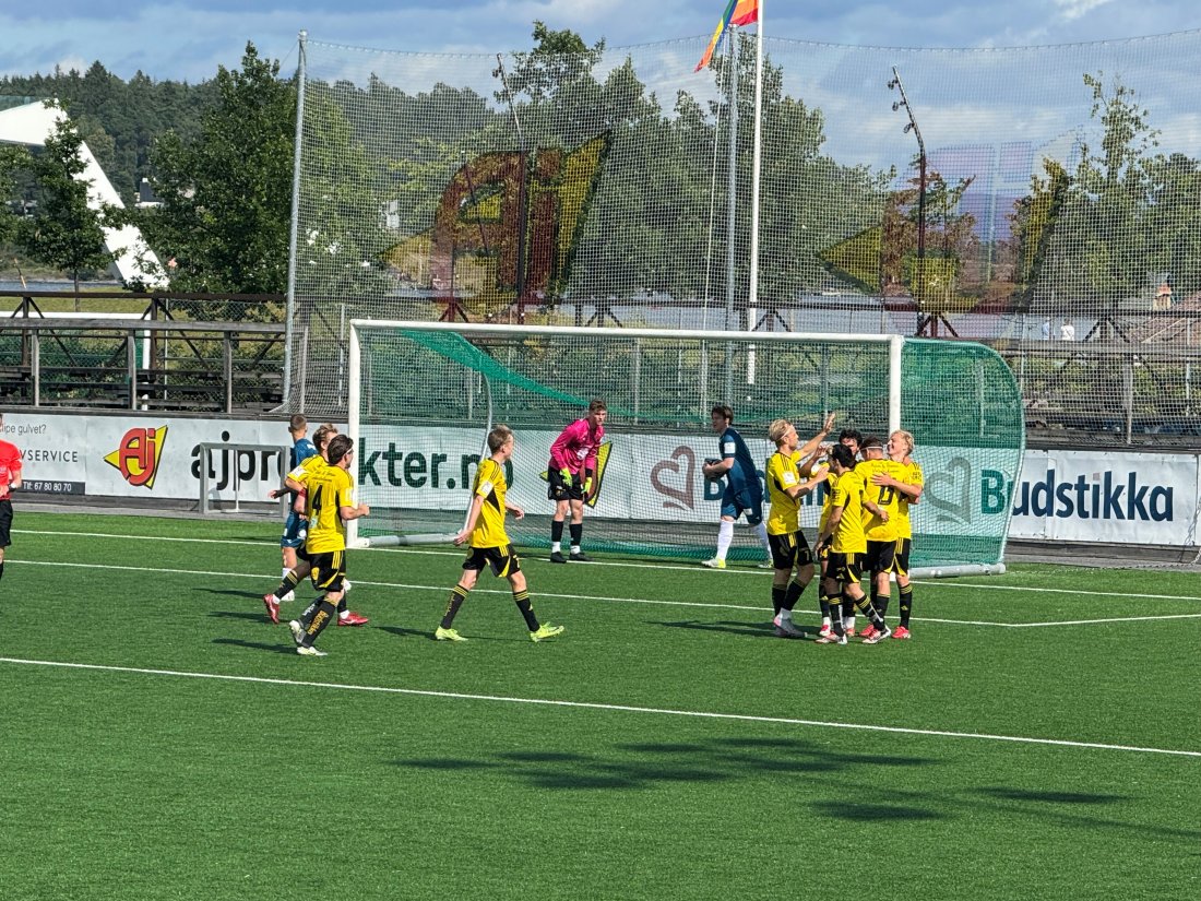 Scoring: Max Myrmo har akkurat sendt Bærum i ledelsen etter nydelig forarbeid av Eduard HJelde og Omar Markovic